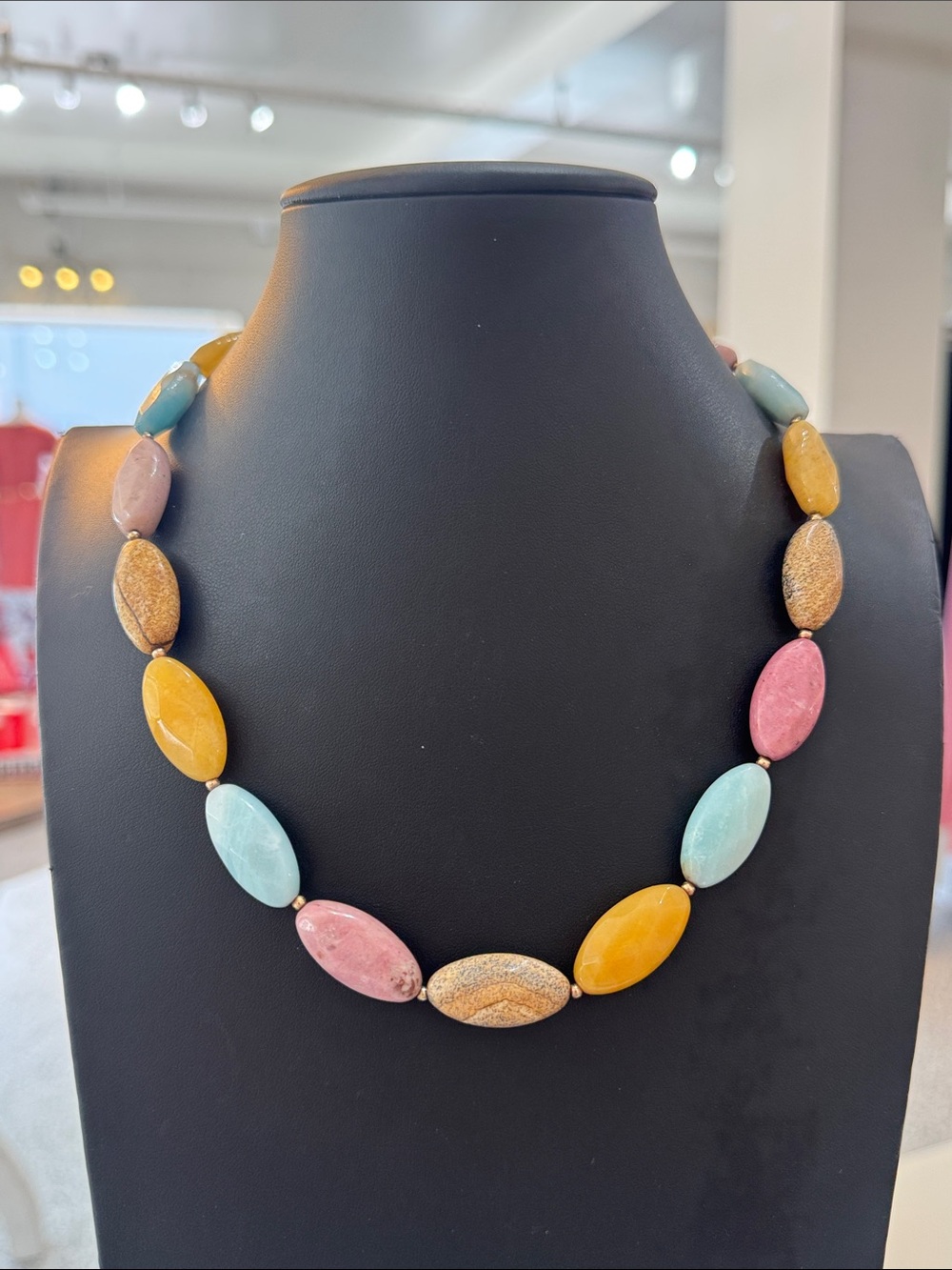 Multicolor Stone Bead Necklace - Yellow, Pink & Aqua